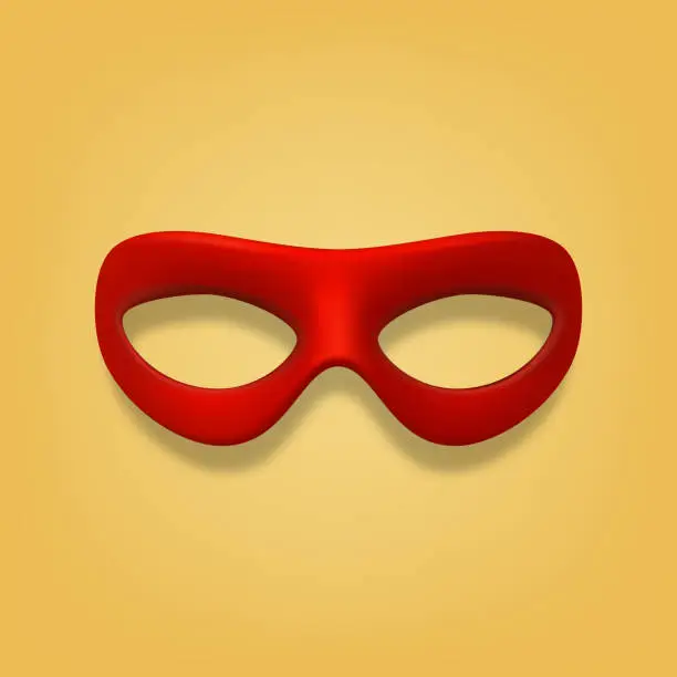 Vector illustration of Vector 3d Realistic Blank Red Hero Carnival Eye Mask on Yellow Background Closeup. Hero Mask for Carnival, Party, Masquerade Glasses. Design Template for Carnival, Party Ball Concept. Front View
