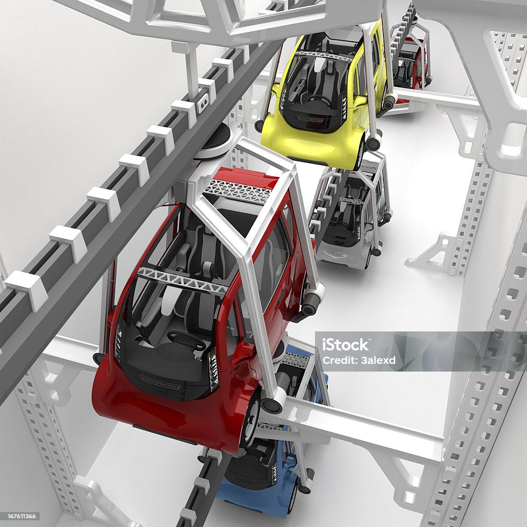 Car Plant 3D illustration of future of car industry. Futuristic Stock Photo