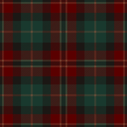 Red and green Scottish tartan plaid pattern, fabric swatch close-up.