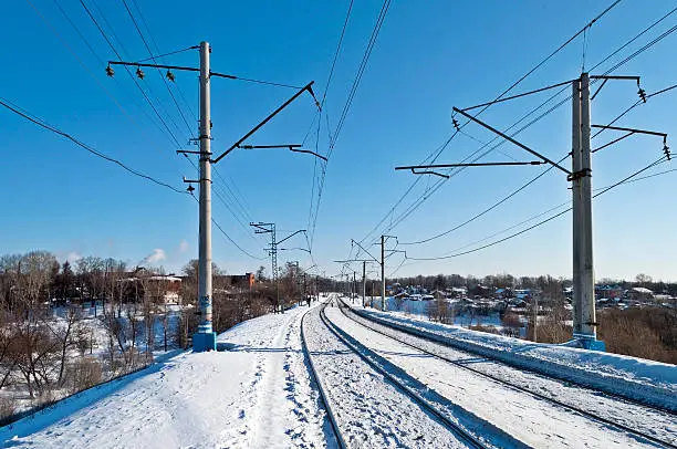 Railway tracks in Sergiev Posad, winter morning