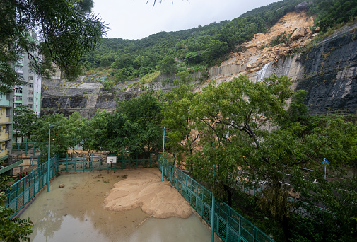 2023 Sept 8,Hong Kong.A flooded with mud playground is seen following heavy rainstorms .