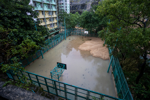 2023 Sept 8,Hong Kong.A flooded with mud playground is seen following heavy rainstorms .