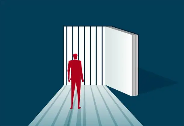 Vector illustration of The man imprisoned in the book