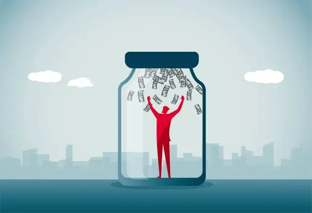 Vector illustration of Get a lot of money in a confined space
