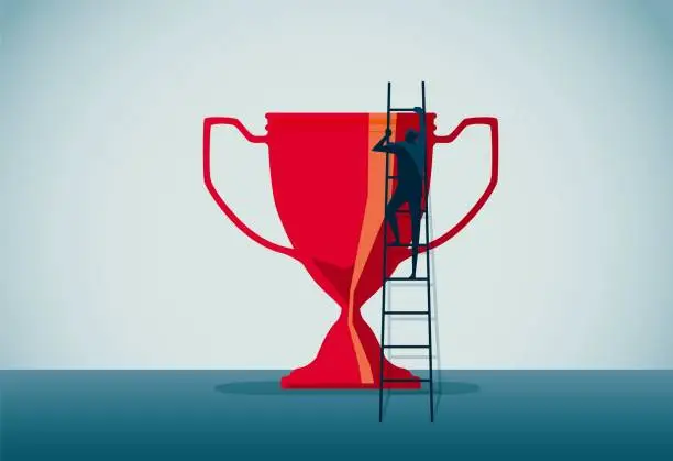 Vector illustration of Get on top of the trophy