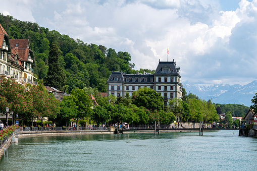 Holidays in Switzerland - view of lake and town Sankt Moritz