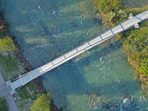 istock Cyclist bridge over Sava river top down view 1676154009