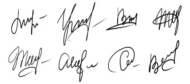 Vector illustration of Set of fake handdrawn signature. Vector illustration