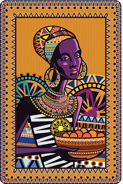 ilustraciones, imágenes clip art, dibujos animados e iconos de stock de ornament con una mujer africana en traje tradicional - african descent africa african culture pattern