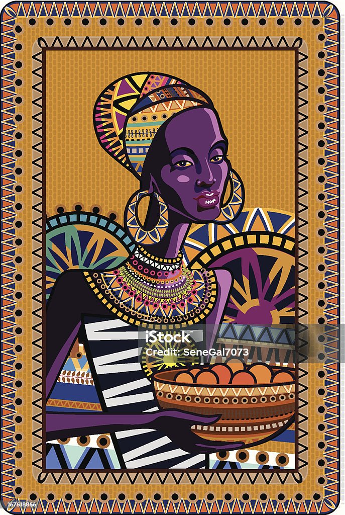 Enfeite com uma mulher em traje tradicional africano - Vetor de África royalty-free
