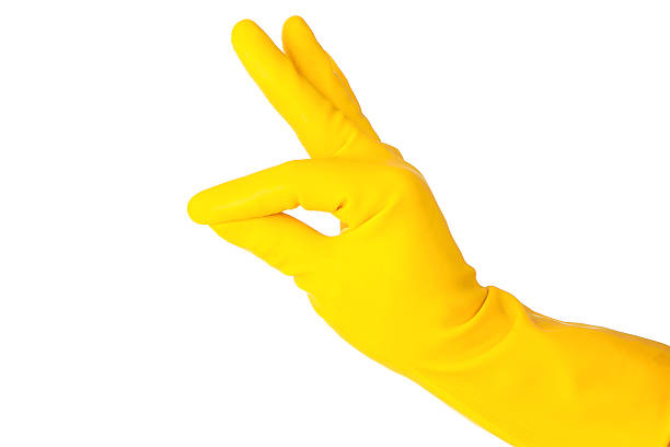istock yellow glove isolated on white background:Cleaning's is perfect ! 167619339