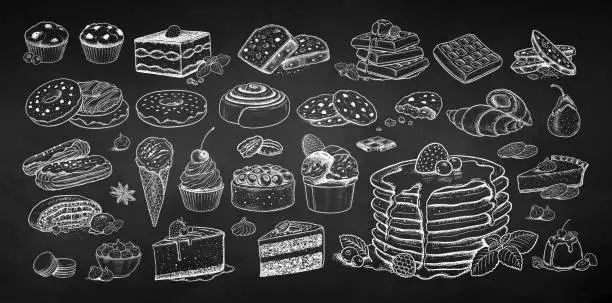 Vector illustration of Chalk drawings illustratoins collection of desserts