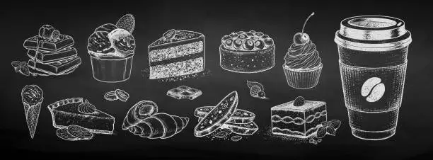 Vector illustration of Desserts on chalkboard backgroun