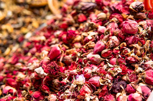 Various Tea Leaves At Grand Bazaar In Istanbul, Turkey
