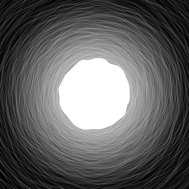 Vector illustration of Monochromatic cave, well or tunnel interior against bright light.