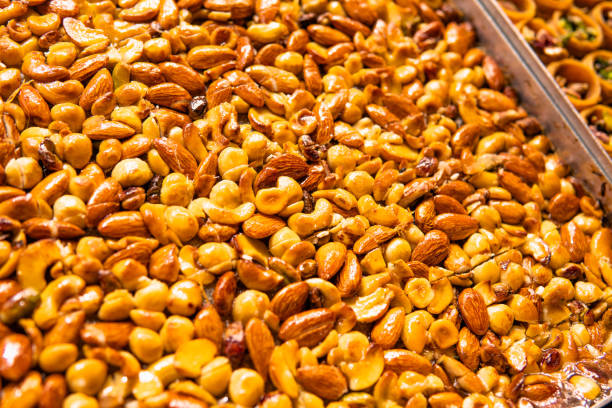 Desserts with nuts at the Spice Bazaar in Istanbul,Turkey