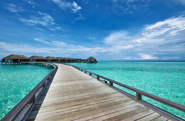 istock Beautiful beach with water bungalows 167625309