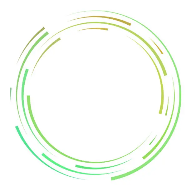 Vector illustration of Green lines in four concentric swirl pattern circles with copy space