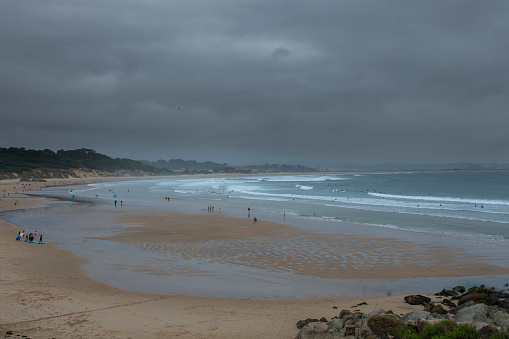 Panoramic view of the beach and cliffs of the town of Loredo