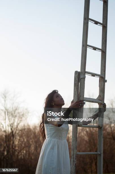 Woman Climbing Ladder Stock Photo - Download Image Now - Adult, Adults Only, African Ethnicity