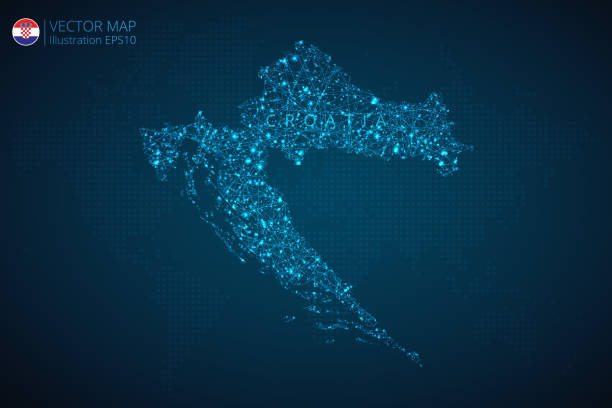 istock Business map of Croatia modern design with abstract digital technology mesh polygonal shapes on dark blue background 1676265274
