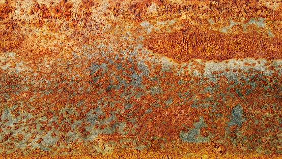 Grunge scrapped, badly corroded rusty steel sheet surface, high resolution background texture stock image.