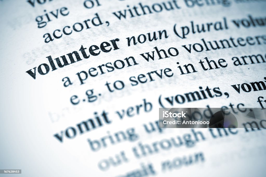 Definition: Volunteer Image of the dictionary definition of the word: Volunteer. Assistance Stock Photo