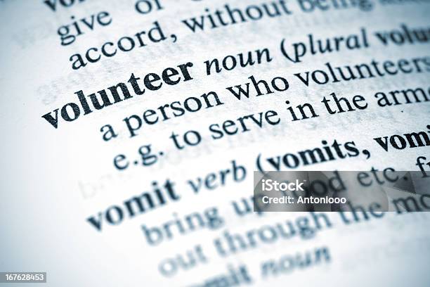 Definition Volunteer Stock Photo - Download Image Now - Assistance, Blue, Book