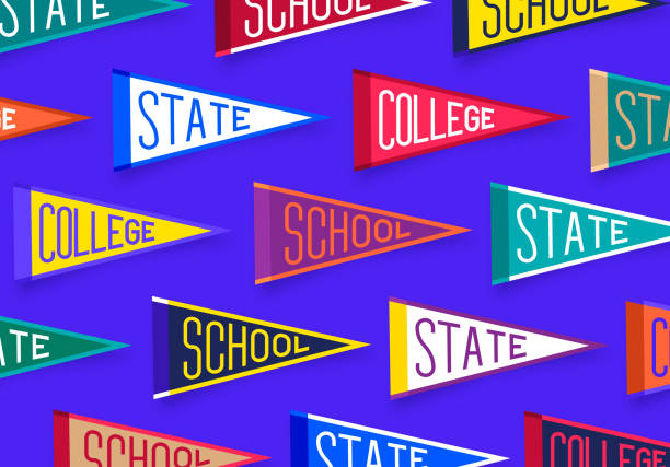 College University School Pennant Banner Background College university school team sports university or college team or school or celebration pennant. Applying for college concept. College stock illustrations