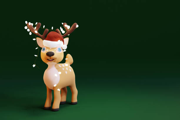 istock Cute cartoon Deer in light garland. 3d render 1676289661