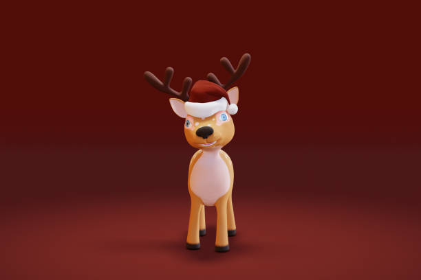 istock Cute cartoon Deer with gift in Santa hat. 3d render 1676289666