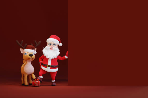 istock Cute cartoon Santa Claus and Deer with banner. 3d render 1676289671