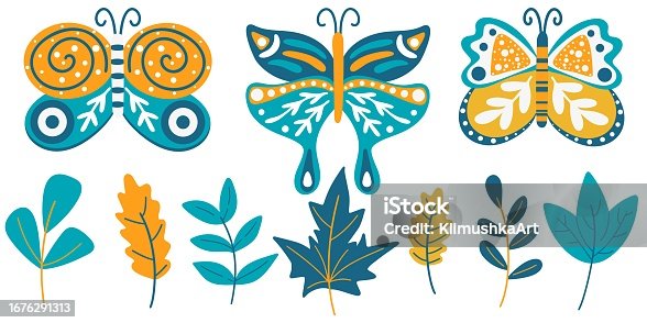 istock Butterflies and leaves simple hand drawn set 1676291313