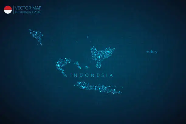 Vector illustration of Business map of Indonesia modern design with abstract digital technology mesh polygonal shapes on dark blue background