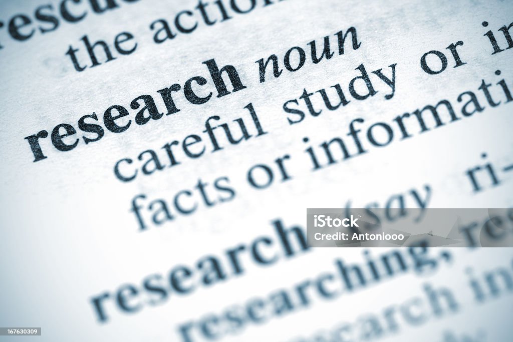 Definition: Research Image of the dictionary definition of the word: Research. Dictionary Stock Photo