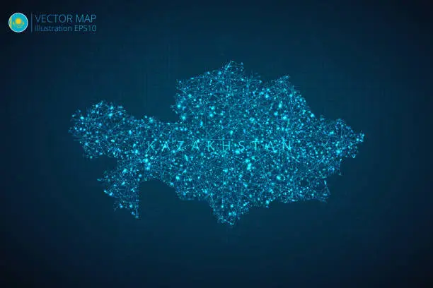 Vector illustration of Business map of Kazakhstan modern design with abstract digital technology mesh polygonal shapes on dark blue background