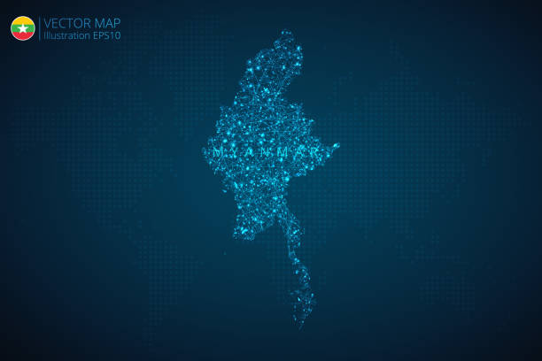 istock Business map of Myanmar modern design with abstract digital technology mesh polygonal shapes on dark blue background 1676303976