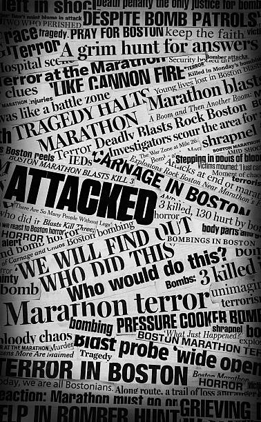 boston bombardeamento primeira página de jornal colagem - violence newspaper crime newspaper headline imagens e fotografias de stock