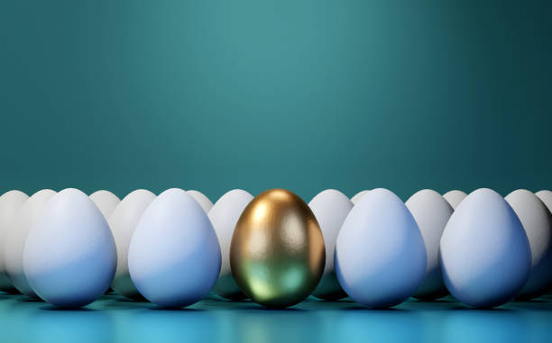 istock Concept of individuality, exclusivity, better choice. One golden egg among white eggs 1676312761