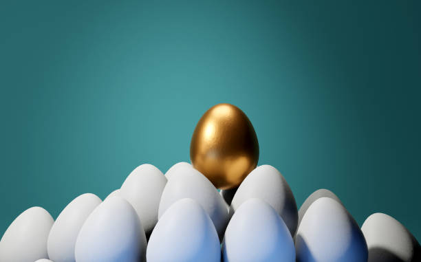 istock Concept of individuality, exclusivity, better choice. One golden egg among white eggs 1676312763