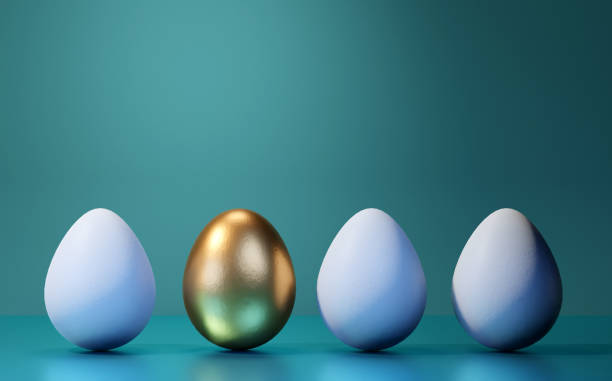 istock Concept of individuality, exclusivity, better choice. One golden egg among white eggs 1676312773