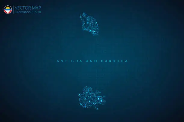 Vector illustration of Business map of Antigua and Barbuda modern design with abstract digital technology mesh polygonal shapes on dark blue background