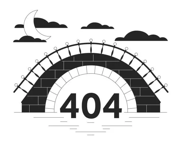 Vector illustration of Stone bridge black white error 404 flash message