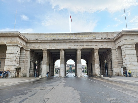 Vienna, Austria, June 7,2023: Hofburg palace entrance gate in the centre of Vienna city, Austria.