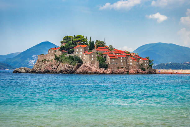 Sveti Stefan island in Budva, Montenegro stock photo