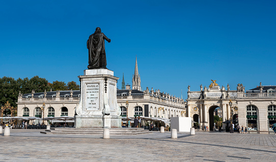 Nancy, France - 09 02 2023: Unesco World Heritage. View of the statue of Mat De Dombasle in a square
