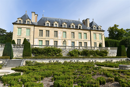 Auvers-sur-oise, France-08 18 2023: The classical style castle of Auvers-Sur-Oise, France.