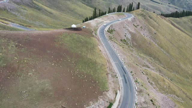 A bird's eye view of the winding mountain road
