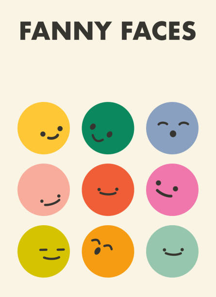 cute funny smiles expressing emotions cute funny smiles expressing emotions vector illustration kid stickers stock illustrations
