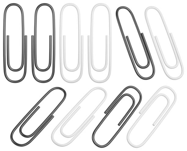 istock Realistic metal paper clips set in different positions. Isolated black and white clips. 3D rendering. 1676382506